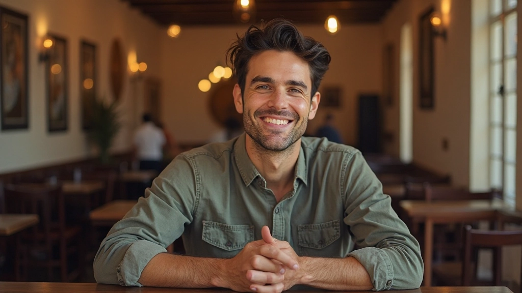 Retrato de jovem americano em café português durante programa de imersão linguística
